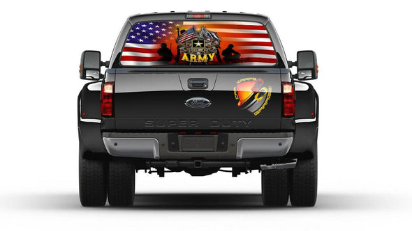 US Army American Flag Patriotic Rear Window Graphic Perforated Decal Vinyl Pickup Cars Campers
