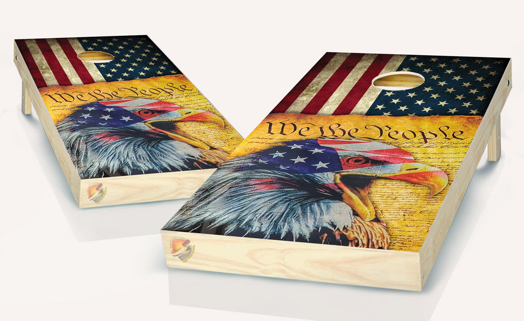 American Flag Eagle We The People  Cornhole Board Vinyl Wrap Laminated Sticker Set