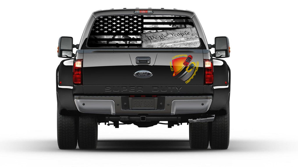 We The People American Flag Camo Black and White Patriotic Rear Window Perforated Graphic Decal