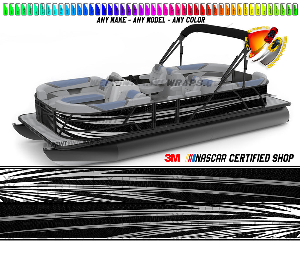 White and Black Streaks Graphic Vinyl Boat Wrap Decal Fishing