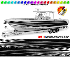 White and Black Streaks Graphic Vinyl Boat Wrap Decal Fishing Pontoon Sportsman Console Bowriders Deck Boat Watercraft  All boats Decal