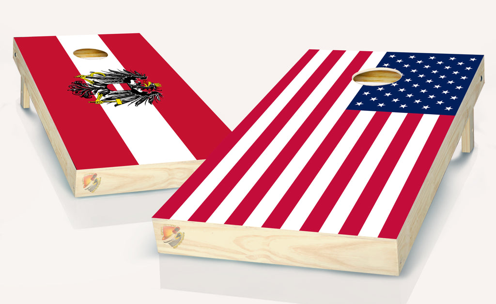 Austria and American Flag Cornhole Board Vinyl Wrap Laminated Sticker Set