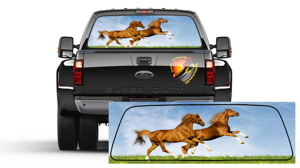 Brown Horses Running  Rear Window Graphic Decal SUV Truck Perforated